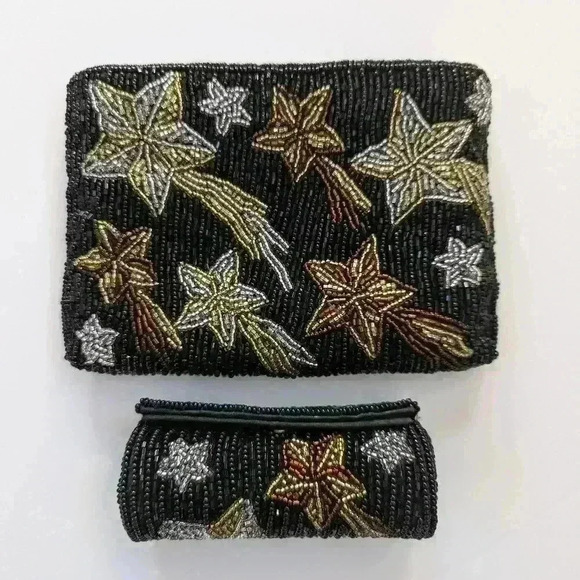 Vintage Beaded Shooting Star Small Clutch Purse Wth Lipstick Case Neiman Marcus - Picture 1 of 8
